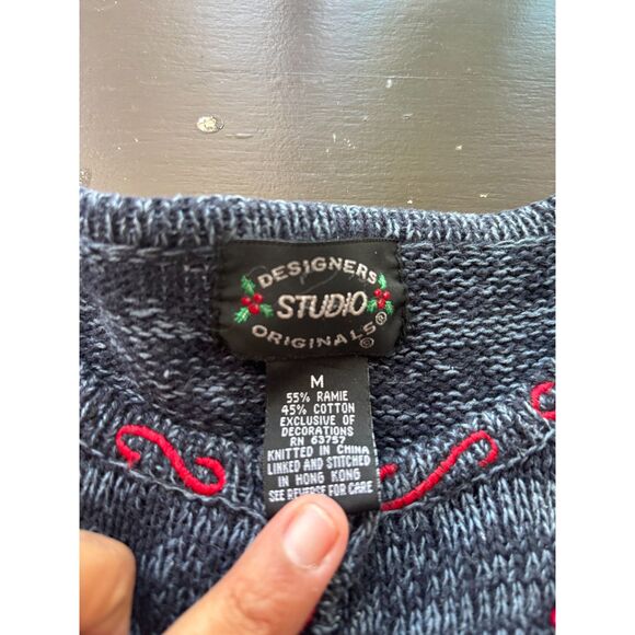 Designers Originals Joy Blue Button Cardigan Santa Embroidery Appliqué Size M - Picture 13 of 14